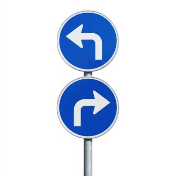 Blue Directional Road Signs Indicating Separate Left And Right Turns