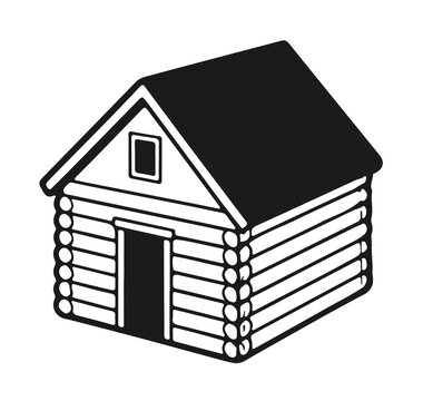 Traditional countryside timber shack isometric line art
