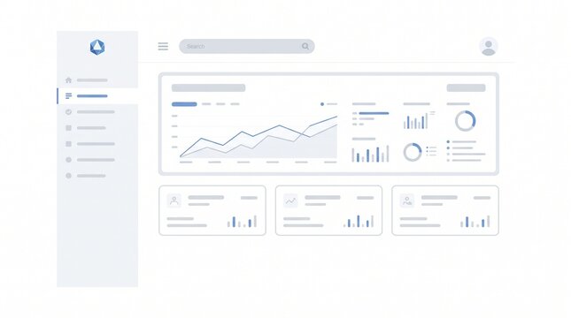 Minimalist business dashboard UI template with clean data analytics charts and metrics display