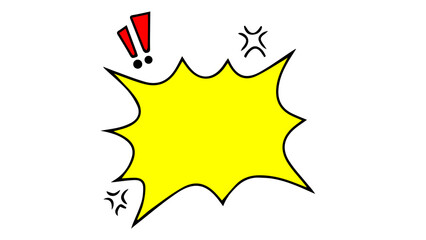 Comic style yellow exploding speech bubble with red exclamation marks and stress marks comic explosion burst bubble exclamation mark pop art graphic design dialogue box explosion halftone © IsratJahan
