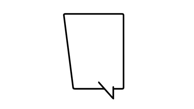 Black and white outline speech bubble with pointer at the bottom dialogue box chat bubble message box text box graphic element line art white background illustration communication