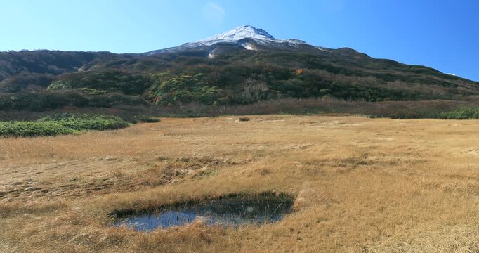 竜ヶ原湿原と新雪の鳥海山