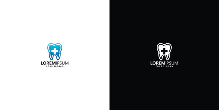 Professional dental clinic logo design featuring a blue tooth icon with a medical cross symbol for healthcare branding