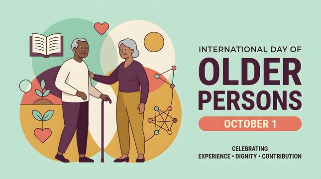Illustration of senior couple with connecting lines for international older persons day
