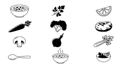 Fototapeta premium Creamy Vegetable Soup Healthy Hot Comfort Food Thin Line Art Vector Collection