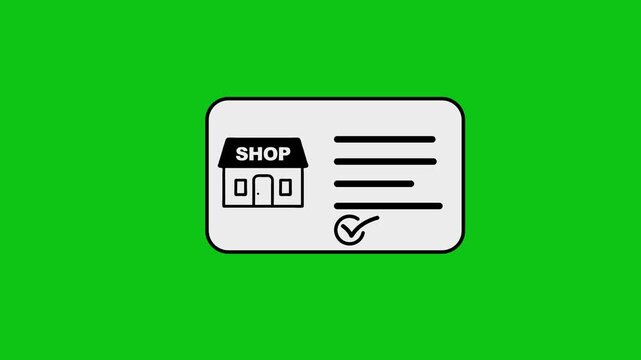 Animated business card for shop with checklist on green screen background.