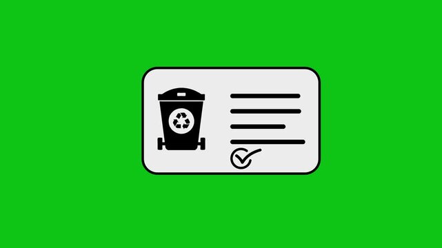 Recycle bin icon with checklist appearing on light grey rectangle against green screen background.
