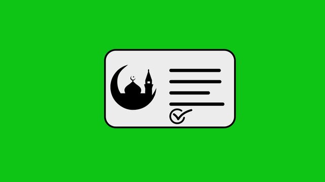 Animated Islamic graphic with moon and mosque on green screen background.