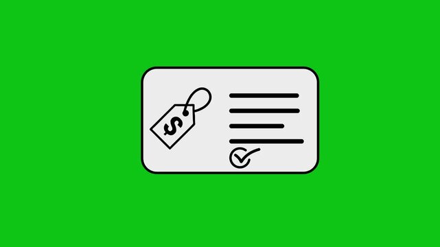 Animated pricing tag and checklist appearing on screen against green background.