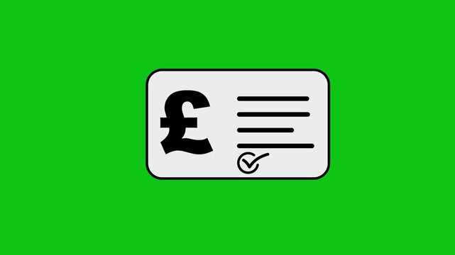 Pound sterling symbol appears on payment card with check mark graphic motion.