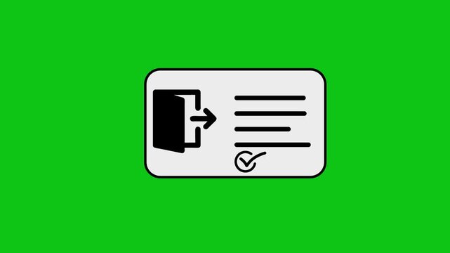 Animated exit sign appearing on a card with checklist elements, motion graphics.