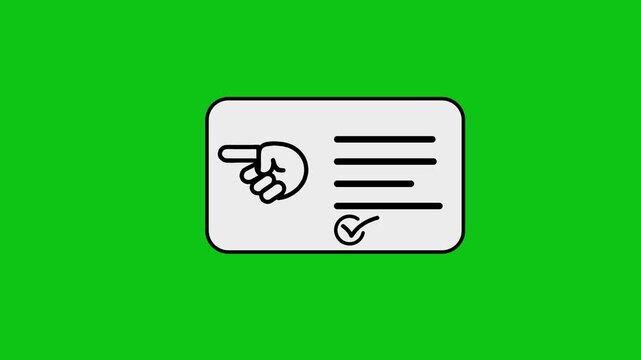 Animated finger pointer clicking checklist on white frame against vibrant green screen background.