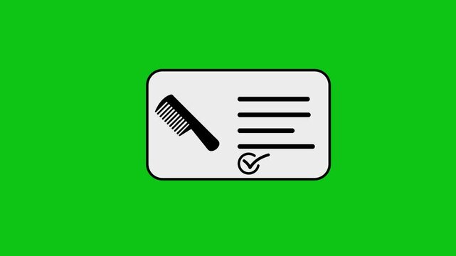 Hair comb checklist card animation on a green screen a barber shop service or hair care routine motion graphic.