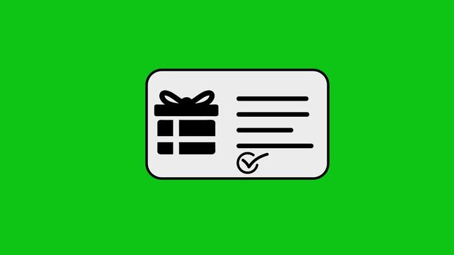 Animated gift card icon appearing with loading progress lines on green screen background.