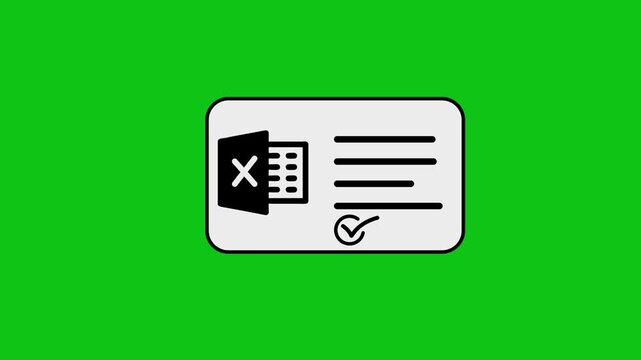 Excel file data processing and verification animation with green screen background, business document management motion graphic.