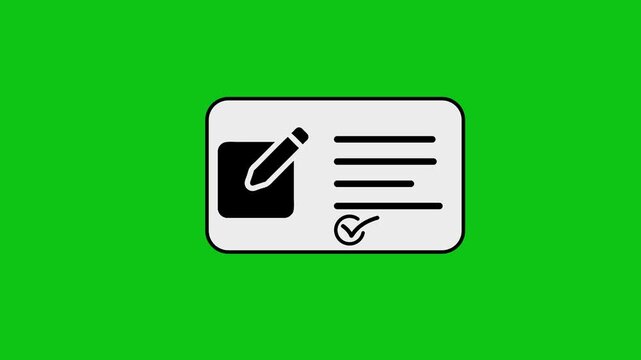 Registration form icon animation with pencil and checkmark on green screen background for digital interface.