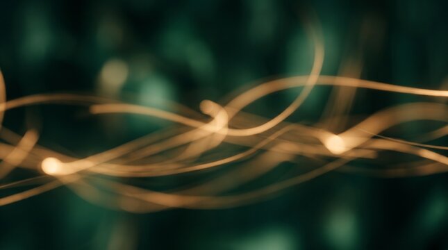 Abstract background featuring soft glowing golden light trails moving across a dark moody green backdrop