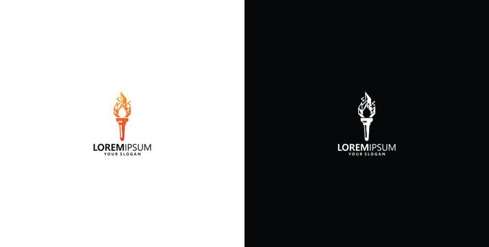 Modern Minimalist Torch Logo Design with Flame Symbol for Education Knowledge and Leadership Identity