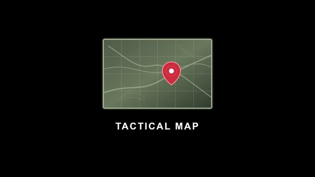 Tactical Military Map Animated Icon with Location Pin and Navigation