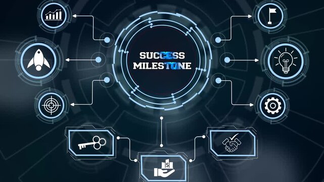 Tracking organizational Success milestone indicators and project completion stages on a neon HUD dashboard