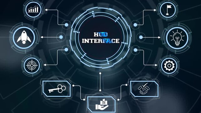Complex system telemetry data displayed on a futuristic HUD interface control console and monitoring layout
