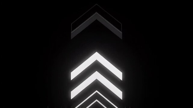 Glowing White Neon Chevron Upward Arrow Loop Animation for Swipe Up and Directional Overlay on Black Background