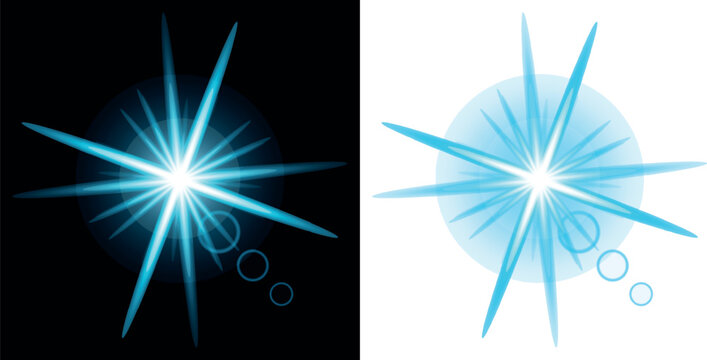 Blue lens flare light effect glowing sparkle starburst vector overlay