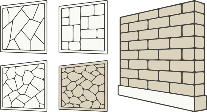 Collection of stone wall patterns, masonry textures, and brickwork