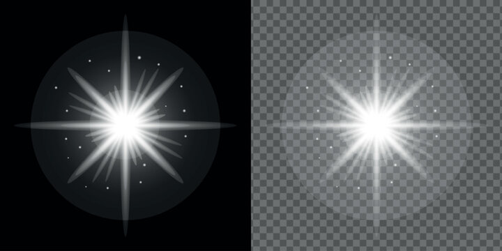White Starburst Light Effect with Glowing Rays for Creative Overlays