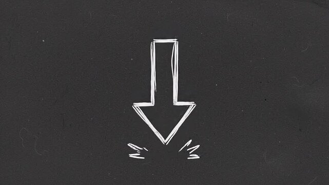 Hand Drawn White Chalk Arrow Pointing Down Animation Bouncing on Dark Blackboard Texture Background