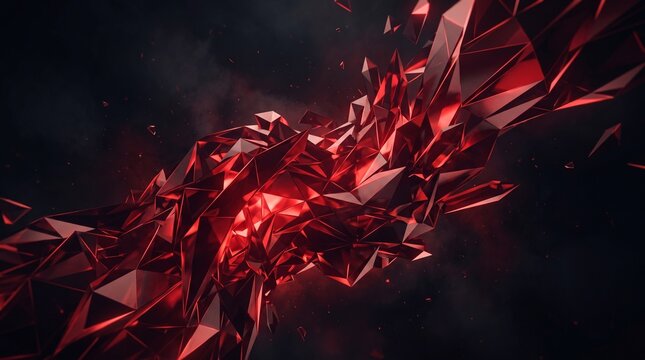 Abstract crimson and black fractal design with dramatic lighting and sharp angular shapes