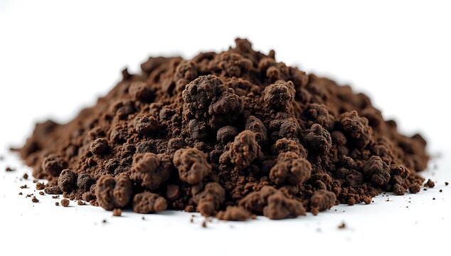Pile of rich dark soil isolated on white background.