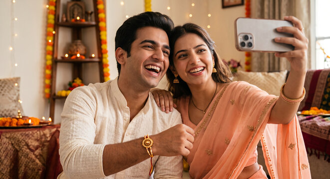 Brother & Sister celebrating Rakhi, taking selfies capturing wholesome moments