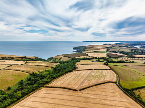 Cornwall Fields and Farms from a drone, Polruan, Cornwall, England