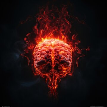 Red brain fire flame black background misfortune explosion.