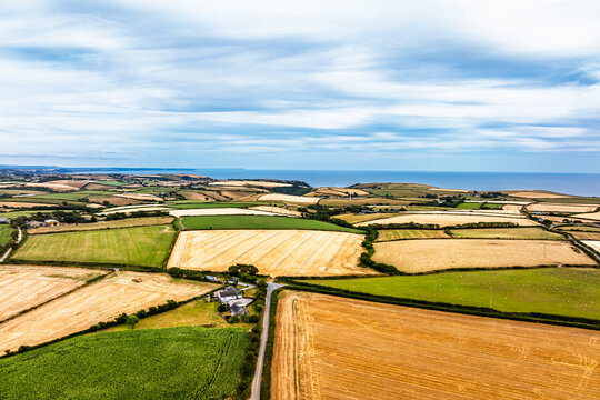 Cornwall Fields and Farms from a drone, Polruan, Cornwall, England
