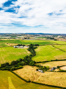 Cornwall Fields and Farms from a drone, Polruan, Cornwall, England