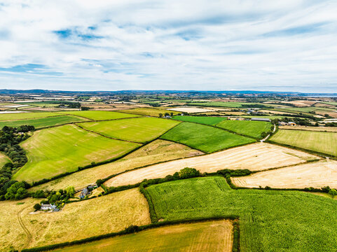 Cornwall Fields and Farms from a drone, Polruan, Cornwall, England