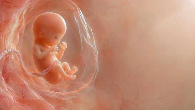 Fetus in womb with umbilical cord, IVF pregnancy, reproductive medicine, prenatal growth and maternal healthcare study 3