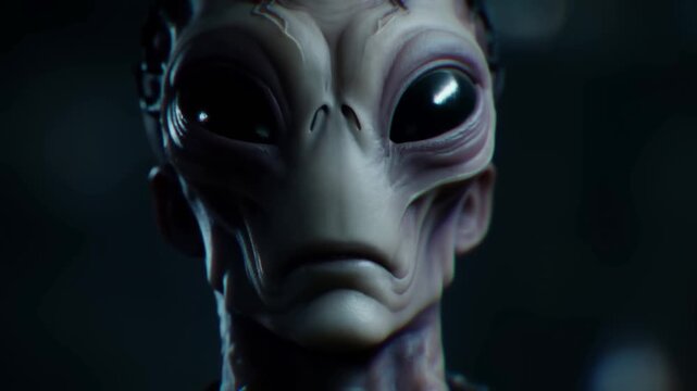 Alien humanoid facing forward in a dark shadowy setting under blue lighting