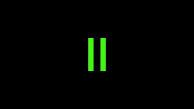 Green neon media player control set, play and pause symbols animation play button pause button glowing