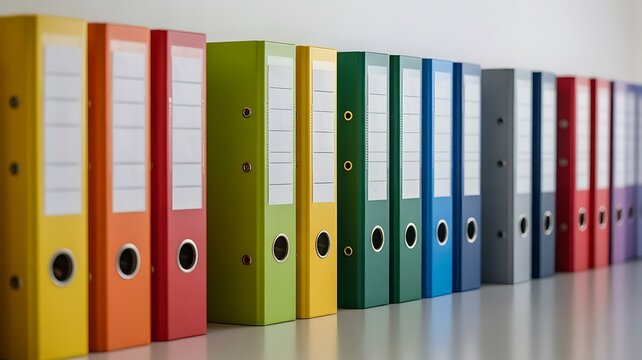 Colorful office binders organized in a row for efficient document filing and professional storage