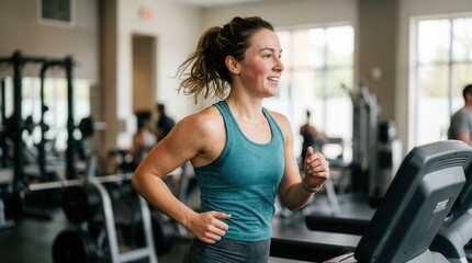 Fototapeta premium Fit Woman Engaged In Cardio Workout On Treadmill At Gym