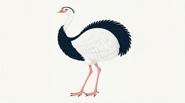 Stylized of a standing ostrich with black and white plumage