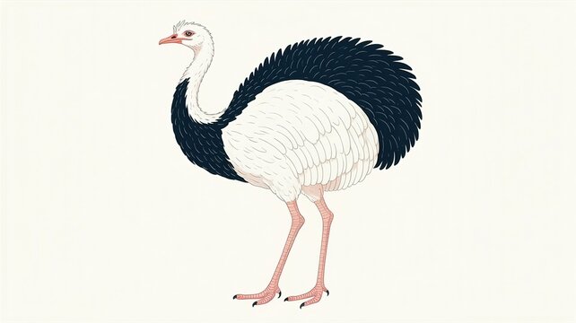 Stylized of a standing ostrich with black and white feathers