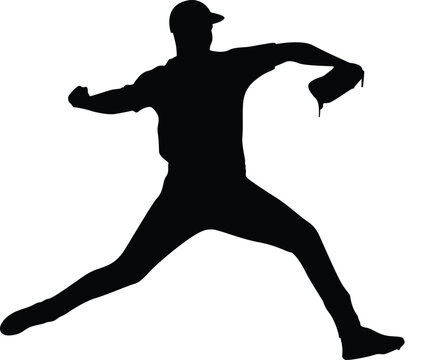 Baseball Pitcher Throwing Ball Silhouette Vector Illustration