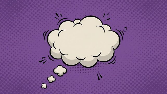 Comic Book Thought Bubble Animation with Smoke Cloud Pop Effect and Halftone Dot Background for Cartoons