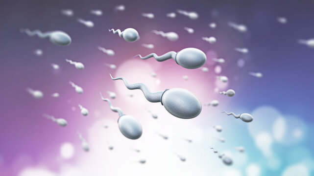 Human reproduction system illustration showing moving sperms. 3D illustration