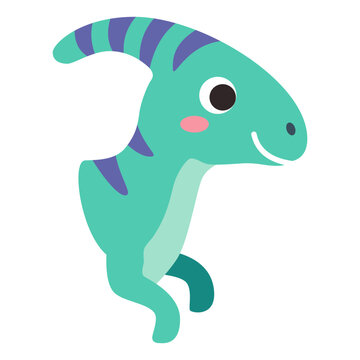 Cute Turquoise Parasaurolophus Dinosaur Vector Illustration