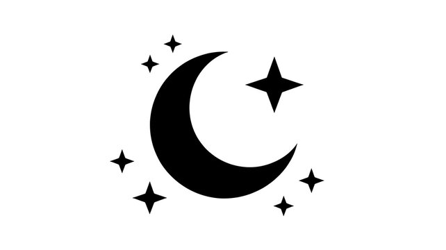 Black crescent moon icon with small stars